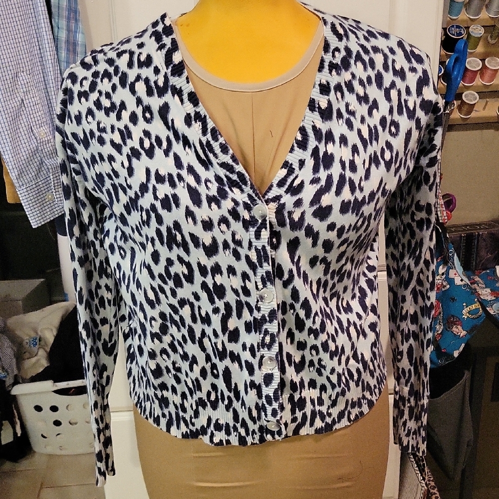 LOFT Black and White Leopard Print Button-Down Shirt
